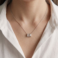 0.25CTW Emerald Cut Lab Grown Diamond Solitaire Bar Pendant Necklace White