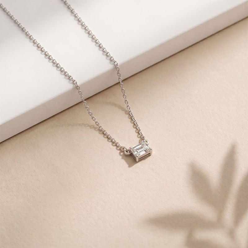 0.25CTW Emerald Cut Lab Grown Diamond Solitaire Bar Pendant Necklace White