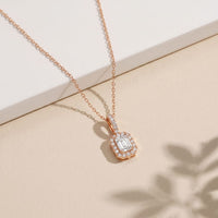 1.95CTW Emerald Cut Lab Grown Diamond Halo Pendant Necklace Rose Gold