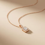 1.95CTW Emerald Cut Lab Grown Diamond Halo Pendant Necklace Rose Gold