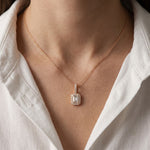 1.95CTW Emerald Cut Lab Grown Diamond Halo Pendant Necklace Rose Gold
