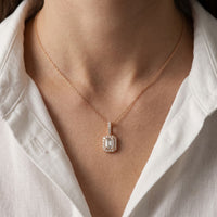 1.95CTW Emerald Cut Lab Grown Diamond Halo Pendant Necklace Rose Gold