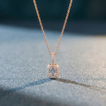 1.95CTW Emerald Cut Lab Grown Diamond Halo Pendant Necklace Rose Gold