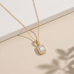 1.95CTW Emerald Cut Lab Grown Diamond Halo Pendant Necklace Gold