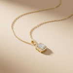 1.95CTW Emerald Cut Lab Grown Diamond Halo Pendant Necklace Gold