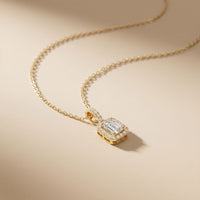 1.95CTW Emerald Cut Lab Grown Diamond Halo Pendant Necklace Gold