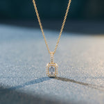 1.95CTW Emerald Cut Lab Grown Diamond Halo Pendant Necklace Gold
