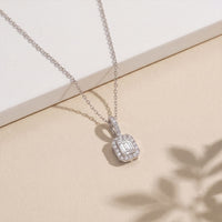 1.95CTW Emerald Cut Lab Grown Diamond Halo Pendant Necklace White