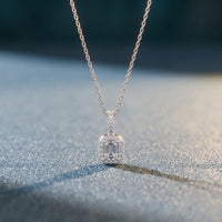 1.95CTW Emerald Cut Lab Grown Diamond Halo Pendant Necklace White