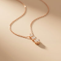 1.10CTW Round Cut Lab Grown Diamond Three Stone Drop Pendant Necklace Rose Gold