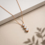 1.10CTW Round Cut Lab Grown Diamond Three Stone Drop Pendant Necklace Rose Gold