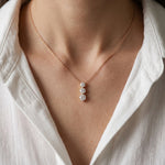1.10CTW Round Cut Lab Grown Diamond Three Stone Drop Pendant Necklace Rose Gold