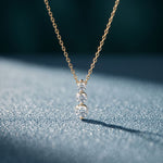 1.10CTW Round Cut Lab Grown Diamond Three Stone Drop Pendant Necklace Gold