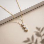 1.10CTW Round Cut Lab Grown Diamond Three Stone Drop Pendant Necklace Gold