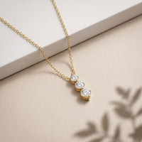 1.10CTW Round Cut Lab Grown Diamond Three Stone Drop Pendant Necklace Gold