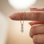 1.10CTW Round Cut Lab Grown Diamond Three Stone Drop Pendant Necklace Gold