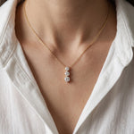 1.10CTW Round Cut Lab Grown Diamond Three Stone Drop Pendant Necklace Gold