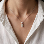 1.10CTW Round Cut Lab Grown Diamond Three Stone Drop Pendant Necklace White