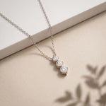 1.10CTW Round Cut Lab Grown Diamond Three Stone Drop Pendant Necklace White