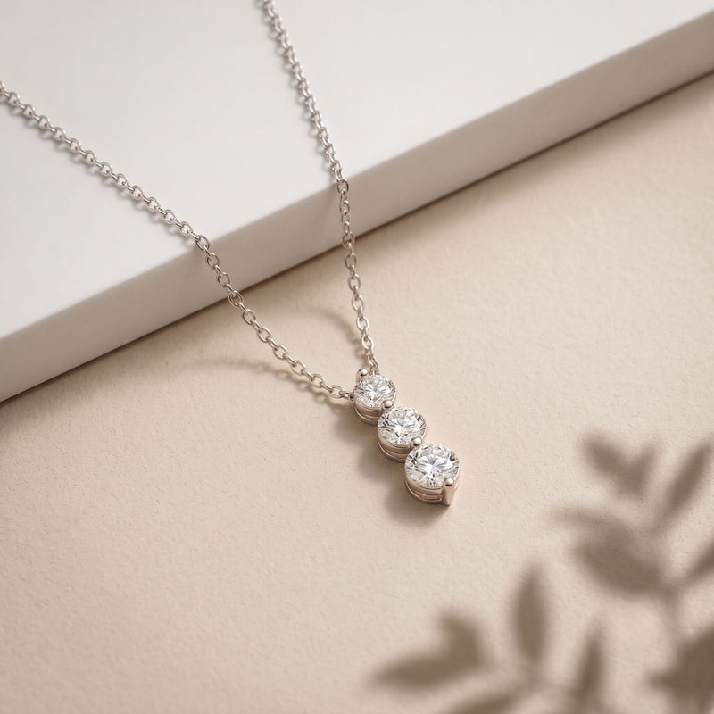 1.10CTW Round Cut Lab Grown Diamond Three Stone Drop Pendant Necklace White