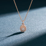0.10CTW Cushion Cut Lab Grown Diamond Pavé Pendant Necklace Rose Gold