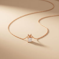 1.05CTW Princess Cut Lab Grown Diamond Solitaire Pendant Necklace Rose Gold