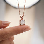 1.05CTW Princess Cut Lab Grown Diamond Solitaire Pendant Necklace Rose Gold