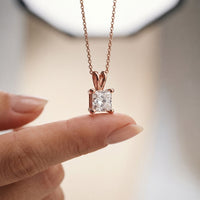 1.05CTW Princess Cut Lab Grown Diamond Solitaire Pendant Necklace Rose Gold