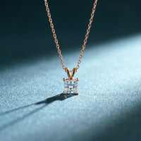 1.05CTW Princess Cut Lab Grown Diamond Solitaire Pendant Necklace Rose Gold