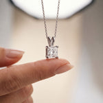 1.05CTW Princess Cut Lab Grown Diamond Solitaire Pendant Necklace White 
