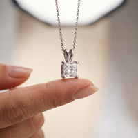 1.05CTW Princess Cut Lab Grown Diamond Solitaire Pendant Necklace White 