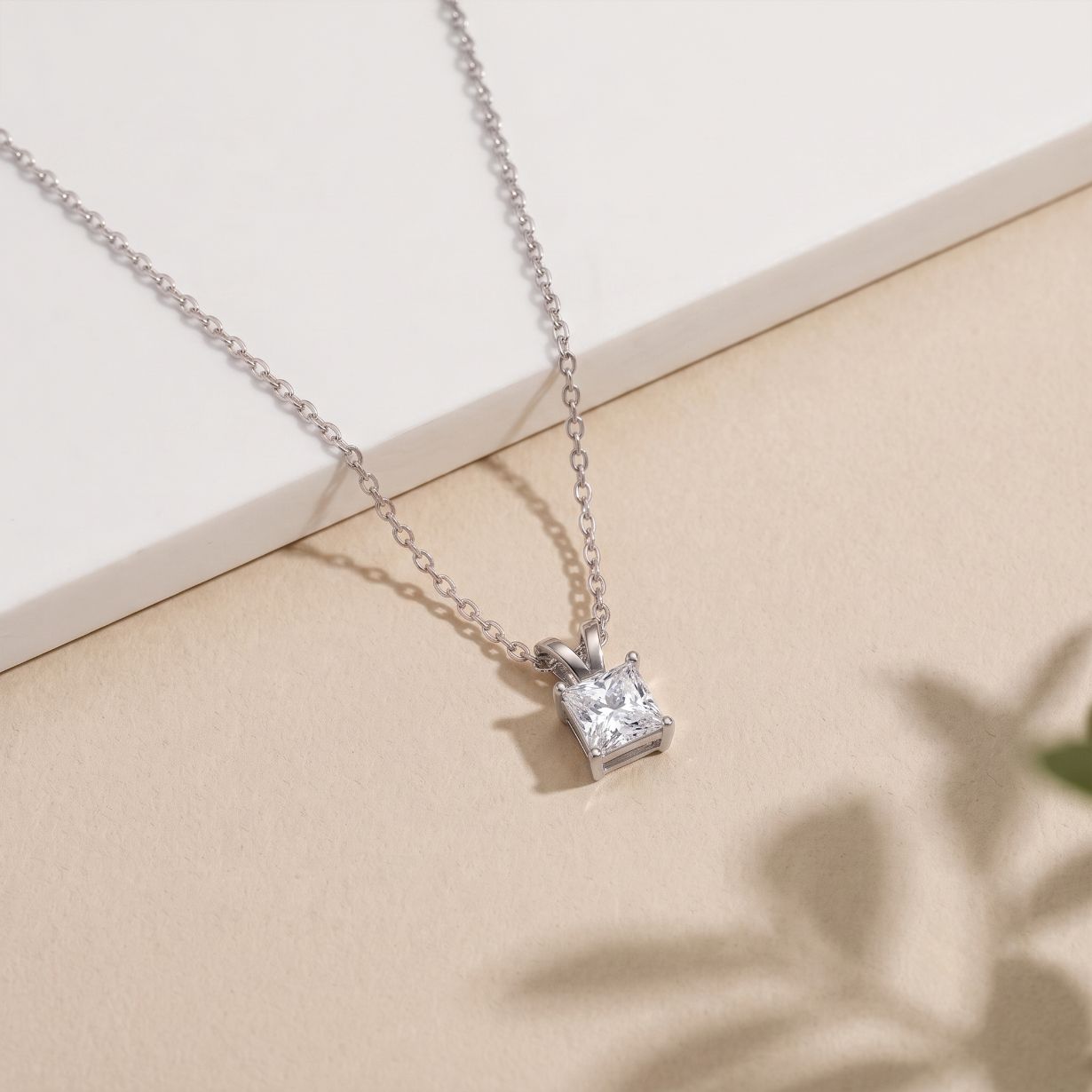 1.05CTW Princess Cut Lab Grown Diamond Solitaire Pendant Necklace White 