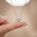 2.40CTW Round Cut Lab Grown Diamond Halo Solitaire Pendant Necklace Rose Gold
