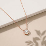 2.40CTW Round Cut Lab Grown Diamond Halo Solitaire Pendant Necklace Rose Gold