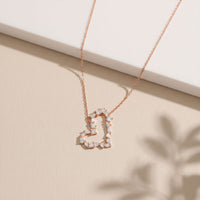 1.95CTW Mixed Cut Lab Grown Diamond Open Heart Pendant Necklace Rose Gold