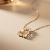 1.95CTW Mixed Cut Lab Grown Diamond Open Heart Pendant Necklace Gold