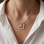 1.95CTW Mixed Cut Lab Grown Diamond Open Heart Pendant Necklace Gold