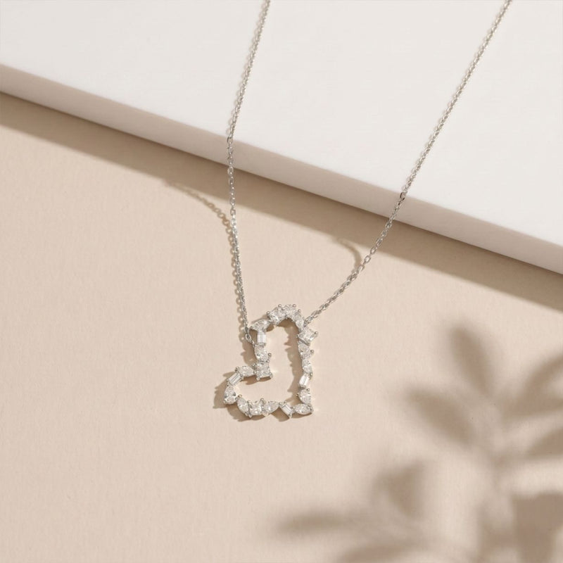 1.95CTW Mixed Cut Lab Grown Diamond Open Heart Pendant Necklace White