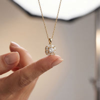 1.60CTW Cushion & Pear Cut Lab Grown Diamond Cluster Pendant Necklace Gold