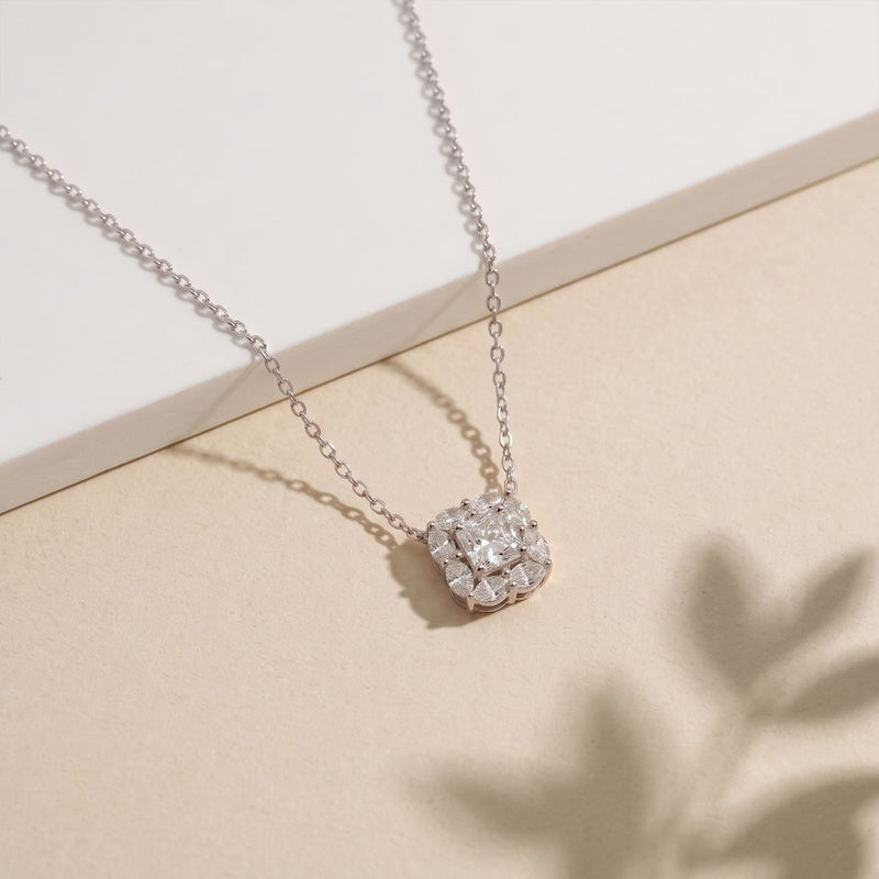 1.60CTW Cushion & Pear Cut Lab Grown Diamond Cluster Pendant Necklace White