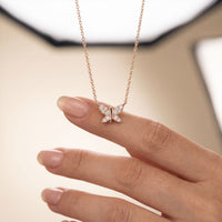 0.25CTW Round Cut Lab Grown Diamond Butterfly Pendant Necklace Rose Gold