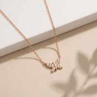 0.25CTW Round Cut Lab Grown Diamond Butterfly Pendant Necklace Rose Gold