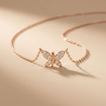 0.25CTW Round Cut Lab Grown Diamond Butterfly Pendant Necklace Rose Gold