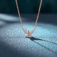 0.25CTW Round Cut Lab Grown Diamond Butterfly Pendant Necklace Rose Gold