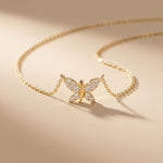 0.25CTW Round Cut Lab Grown Diamond Butterfly Pendant Necklace Gold
