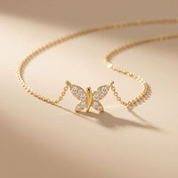 0.25CTW Round Cut Lab Grown Diamond Butterfly Pendant Necklace Gold
