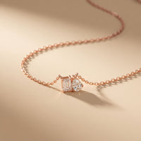 0.95CTW Emerald & Pear Cut Lab Grown Diamond Two Stone Pendant Necklace Rose Gold