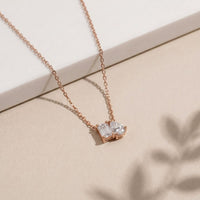 0.95CTW Emerald & Pear Cut Lab Grown Diamond Two Stone Pendant Necklace Rose Gold