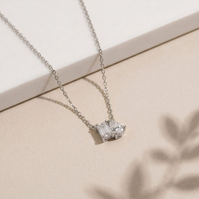 0.95CTW Emerald & Pear Cut Lab Grown Diamond Two Stone Pendant Necklace