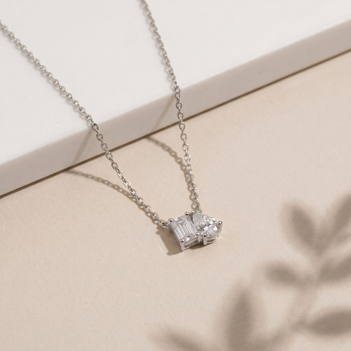 0.95CTW Emerald & Pear Cut Lab Grown Diamond Two Stone Pendant Necklace White